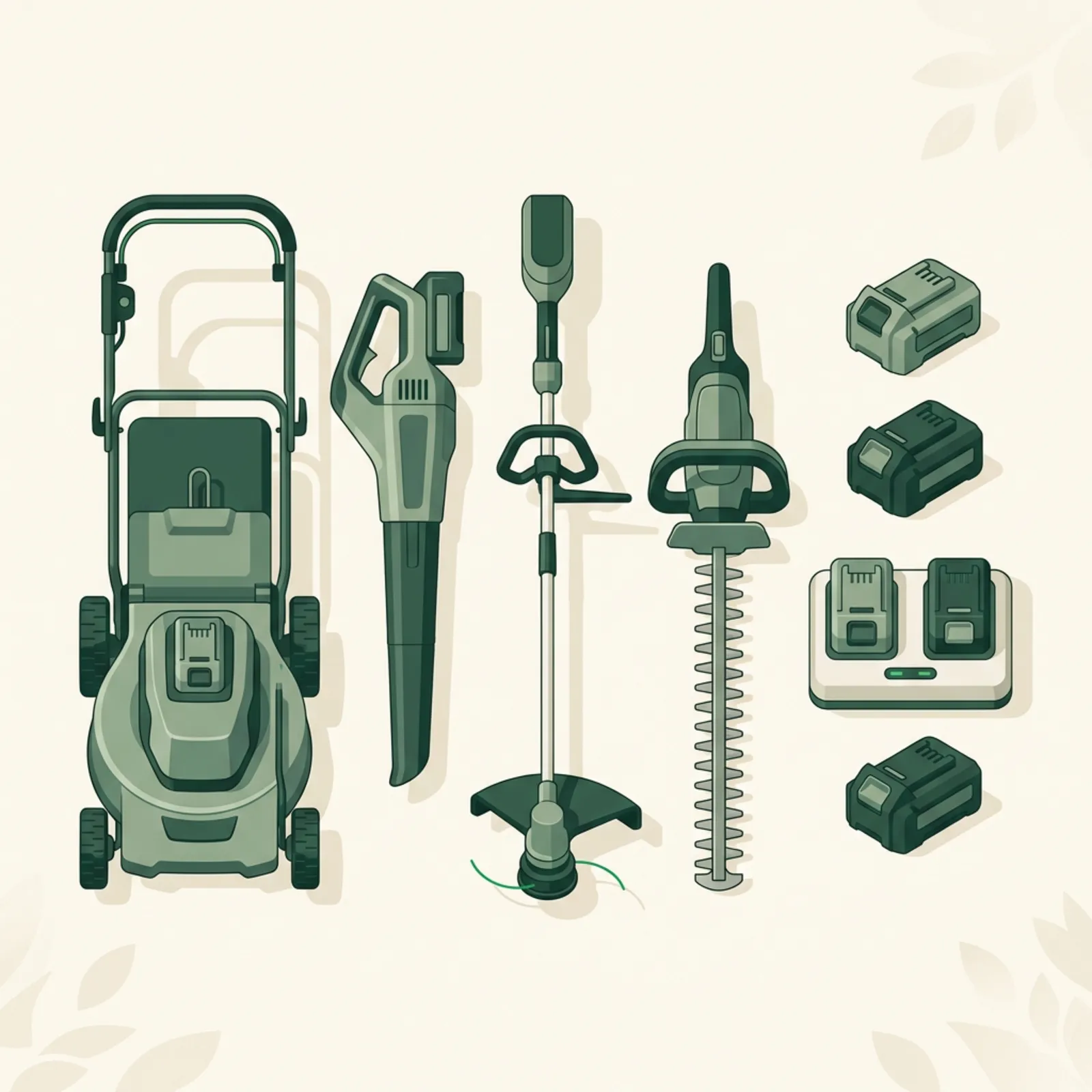 A cordless battery mower on a green suburban lawn