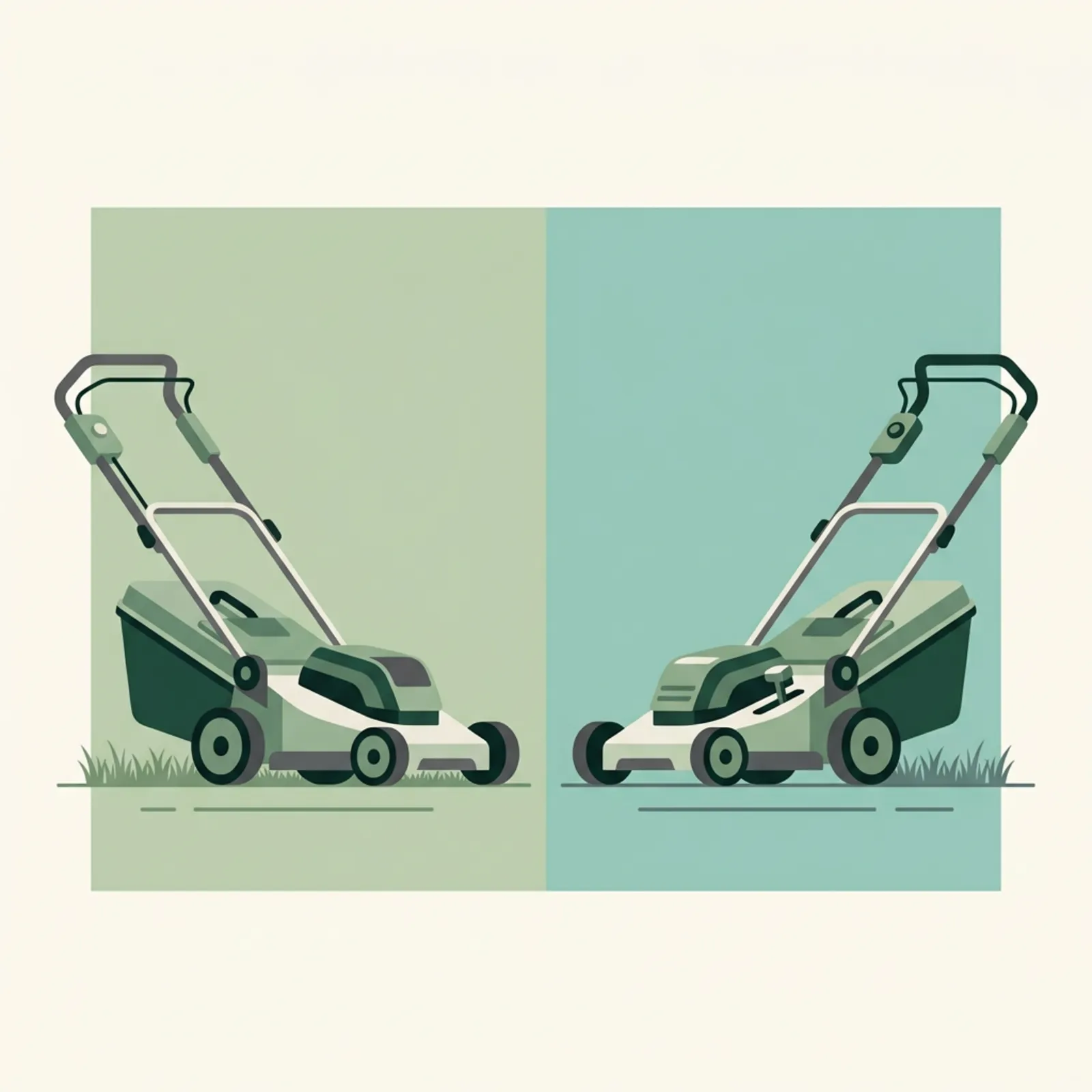 A 56V EGO self-propelled mower and a 40V Ryobi dual-battery mower side by side on a striped lawn, representing the head-to-head comparison.