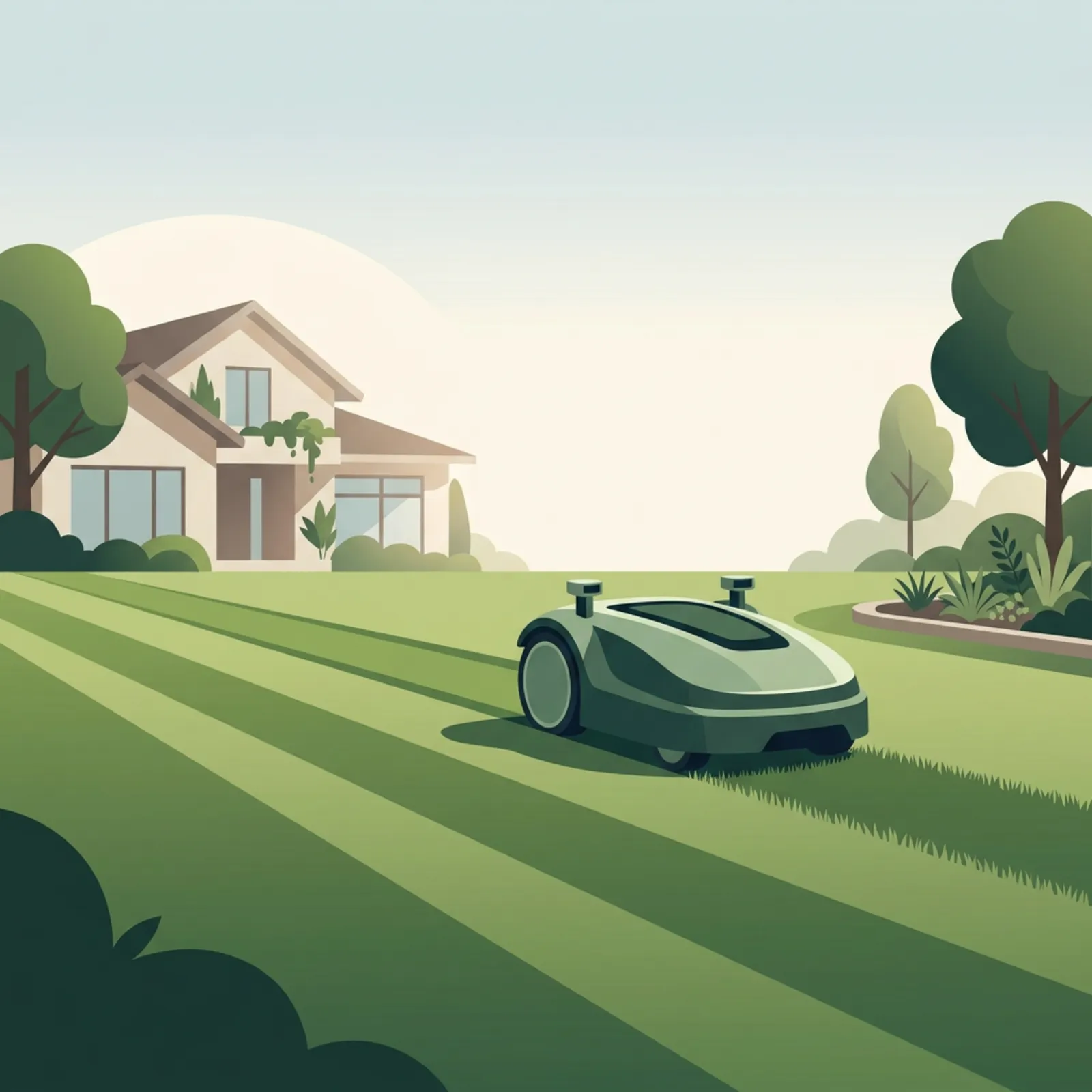 Two robotic lawn mowers from different brands shown on a lawn to compare their designs.